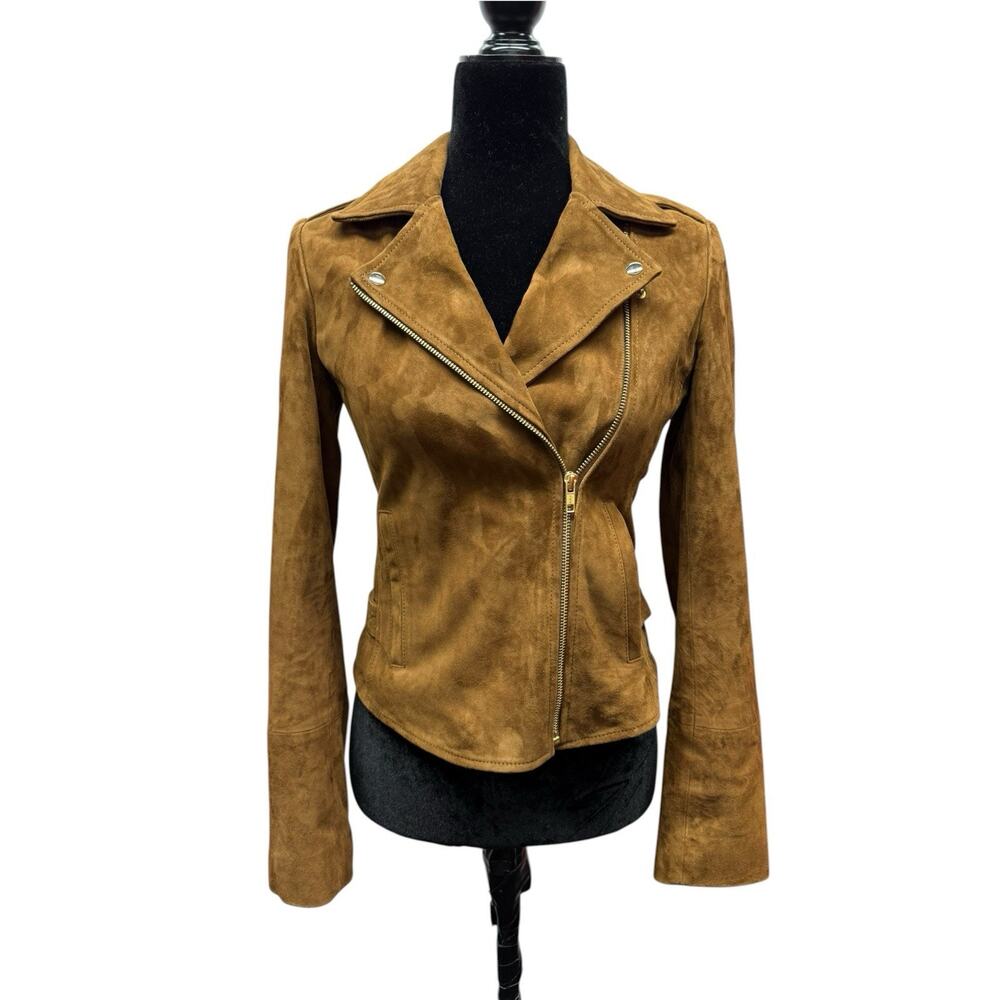 Sezane Zig Suede Jacket EU 36 US 4 Brown Goat Suede Moto Leather - Picture 7 of 13